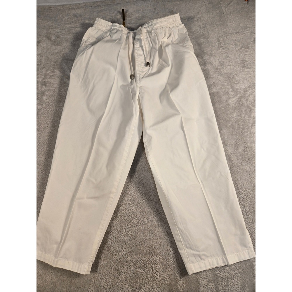 Westbound Petites White Cotton Pull On Drawstring Pants PS Petite Small Pleated